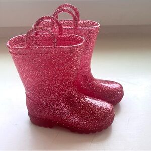 Size 9 Pink sparkle rain boots, pink glitter rain boots